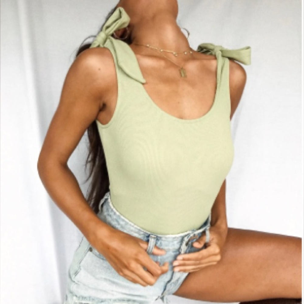 Princess Polly Moss Green Tie-Shoulder Body Suit